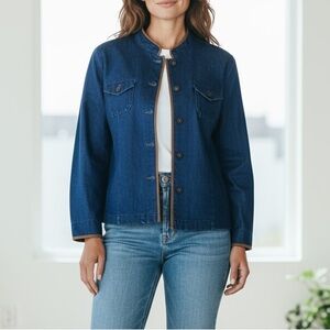 Talbots Nehru Collar Denim & Moleskin Trimmed Jacket Size Medium